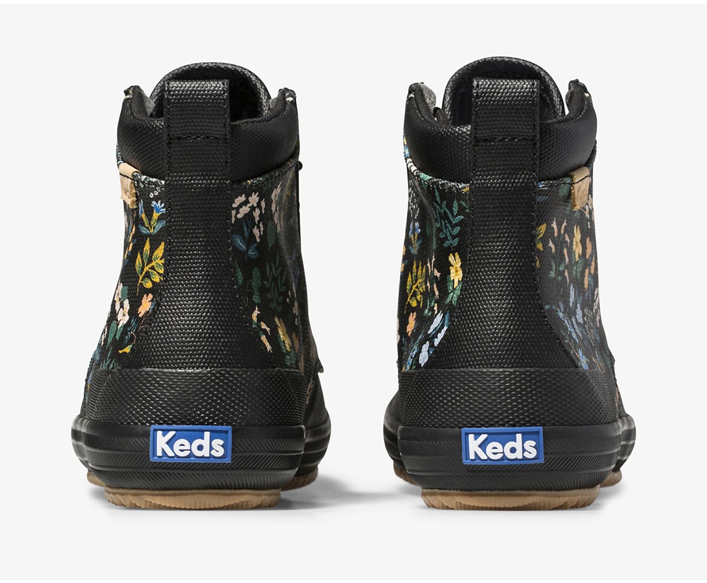 Womens Keds Boots - Rifle Paper Co. Scout Water-Resistant Canvas Wildflower - Black - 4308-VSWXT